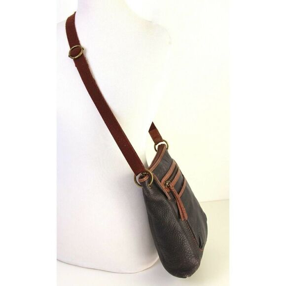 THE SAK TWO TONE BROWN GENUINE LEATHER X-BODY SHOULDER BAG HANDBAG CROSSBODY - Picture 4 of 10
